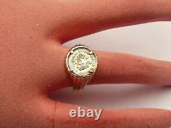 Fab Solid 9ct Gold Mexicanos Unidos Coin Pinky Ring Size O 17.58mm 3.8 Grams