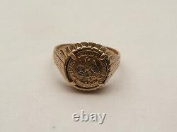 Fab Solid 9ct Gold Mexicanos Unidos Coin Pinky Ring Size O 17.58mm 3.8 Grams