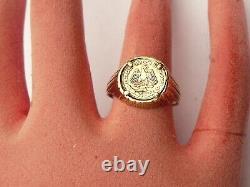 Fab Solid 9ct Gold Mexicanos Unidos Coin Pinky Ring Size O 17.58mm 3.8 Grams