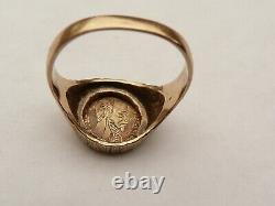 Fab Solid 9ct Gold Mexicanos Unidos Coin Pinky Ring Size O 17.58mm 3.8 Grams