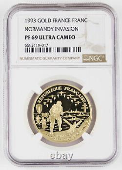 France 1993 Normandy Invasion 1 Franc 17 Gram Proof Gold Coin NGC PF69 Ultra Cam