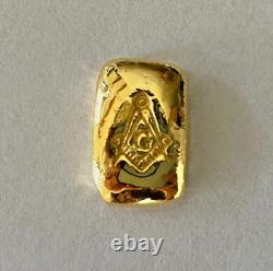 FreeMason 5 g GOLD. 9999 hand poured 2026 bar 99.99% pure solid gold masonic