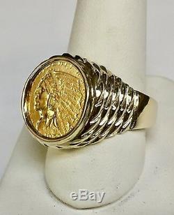 GENUINE INDIAN HEAD 2 1/2 DOLLAR GOLD COIN 14K Mens RING MOUNTING 12 grams