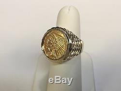 GENUINE INDIAN HEAD 2 1/2 DOLLAR GOLD COIN 14K Mens RING MOUNTING 12 grams