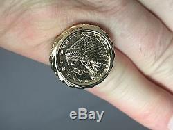 GENUINE INDIAN HEAD 2 1/2 DOLLAR GOLD COIN 14K Mens RING MOUNTING 12 grams