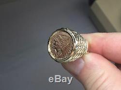 GENUINE INDIAN HEAD 2 1/2 DOLLAR GOLD COIN 14K Mens RING MOUNTING 12 grams