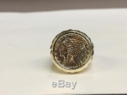 GENUINE INDIAN HEAD 2 1/2 DOLLAR GOLD COIN 14K Mens RING MOUNTING 12 grams