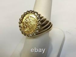 GENUINE INDIAN HEAD 2 1/2 DOLLAR GOLD COIN GENTS RING MOUNTING 14K. 14 grams