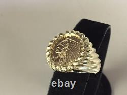 GENUINE INDIAN HEAD 2 1/2 DOLLAR GOLD COIN GENTS RING MOUNTING 14K. 14 grams