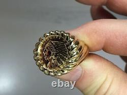 GENUINE INDIAN HEAD 2 1/2 DOLLAR GOLD COIN GENTS RING MOUNTING 14K. 14 grams