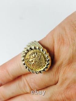 GENUINE INDIAN HEAD 2 1/2 DOLLAR GOLD COIN GENTS RING MOUNTING 14K. 14 grams