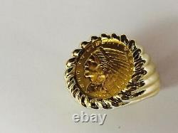 GENUINE INDIAN HEAD 2 1/2 DOLLAR GOLD COIN GENTS RING MOUNTING 14K. 14 grams