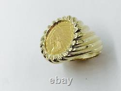 GENUINE INDIAN HEAD 2 1/2 DOLLAR GOLD COIN GENTS RING MOUNTING 14K. 14 grams