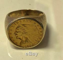 GOLD $2.50 COIN RING 1909 INDIAN QTR. EAGLE 16.3 GRAMS 18kt & 22kt SIZE 9-CLASSY