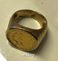 GOLD $2.50 COIN RING 1909 INDIAN QTR. EAGLE 16.3 GRAMS 18kt & 22kt SIZE 9-CLASSY