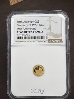 GOLD. 5g. 9999 Fine Proof Coin 2025 Alderney Discovery Of RMS Titanic 40th Ann