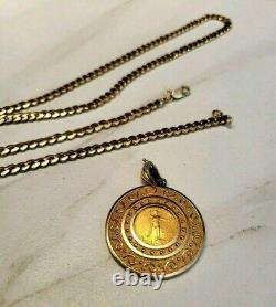 GOLD CHAIN 41 Grams 27 Long with $5 Gold Coin in Medallion 1/10 Fine Gold 10oz