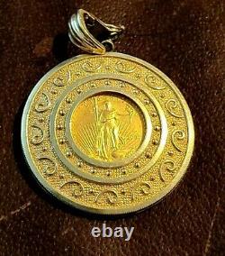 GOLD CHAIN 41 Grams 27 Long with $5 Gold Coin in Medallion 1/10 Fine Gold 10oz