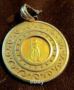 GOLD CHAIN 41 Grams 27 Long with $5 Gold Coin in Medallion 1/10 Fine Gold 10oz