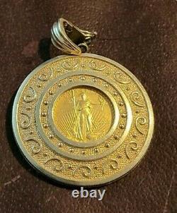 GOLD CHAIN 41 Grams 27 Long with $5 Gold Coin in Medallion 1/10 Fine Gold 10oz