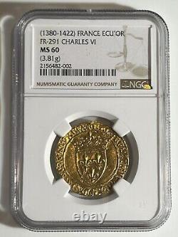 GOLD COIN FRANCE ECU'OR 1380-1422 NGC MS 60 FR-291 CHARLES VI 3.81 Grams