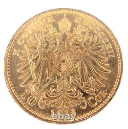 Gem Bu 1912 Gold Austria 10 Corona 3.3875 Grams Franz Joseph Coin