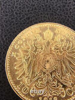 Gem Bu 1912 Gold Austria 10 Corona 3.3875 Grams Franz Joseph Coin