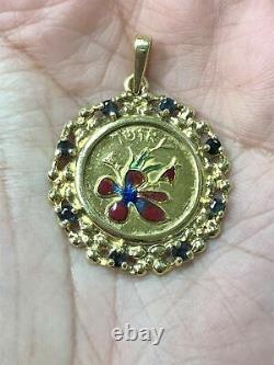 Genuine 14 KT Yellow Gold & Sapphire Coin Pendant (8.2 Grams)