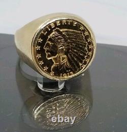 Genuine 1913 2/12 Gold Dollar Coin Unisex 14k Ring 15.47 Grams