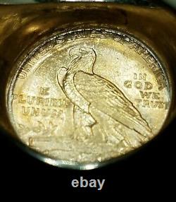 Genuine 1913 2/12 Gold Dollar Coin Unisex 14k Ring 15.47 Grams