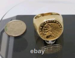 Genuine 1913 2/12 Gold Dollar Coin Unisex 14k Ring 15.47 Grams