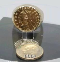 Genuine 1913 2/12 Gold Dollar Coin Unisex 14k Ring 15.47 Grams