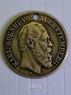 German Württemberg Gold 10 Mark. 900 King Karl I 3.98 Grams Holed