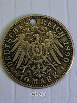German Württemberg Gold 10 Mark. 900 King Karl I 3.98 Grams Holed