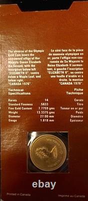 Gold $100 1976 Canadian Montreal Olympics 14K Coin 13.3375 Grams, in Mint Card