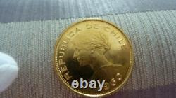 Gold 100 Pesos Chile 1960 Brilliant Uncirculated Coin Heavy 20.033 Grams Gold