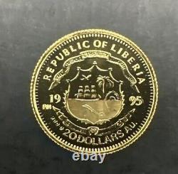 Gold 1995 Republic of Liberia $20 JFK Proof 1.24 G. 999