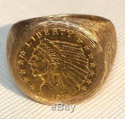 Gold $2.50 Coin Ring 1914 Indian Qtr. Eagle 26.7 Grams Size 12, 14 & 22 Kt-nice