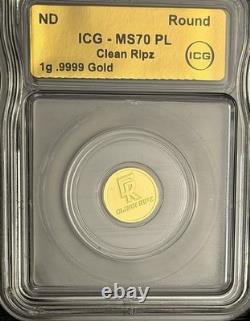 Gold Clean Ripz 1 Gram. 999 Fine Gold Coin Round MS70PL