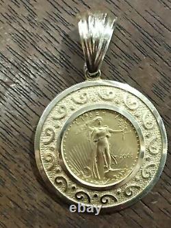 Gold Coin 2006 1/10 Ounce Gold Eagle Coin (Greco Roman) Bezel Pendant 7.7Grams