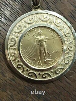 Gold Coin 2006 1/10 Ounce Gold Eagle Coin (Greco Roman) Bezel Pendant 7.7Grams