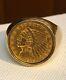 Gold Coin Ring $2.5 1928 Indian Qtr. Eagle 18.8 Grams Size 12.5 And Top Quality