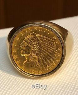 Gold Coin Ring $2.5 1928 Indian Qtr. Eagle 18.8 Grams Size 12.5 And Top Quality