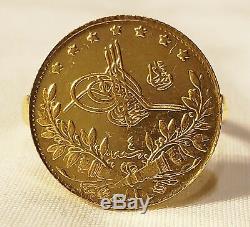 Gold Coin Ring Turkey Turkish 50 Kurush Piastres 22K Gold 5.8 Grams