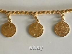 Gold Coin bracelet 8 length 7 24k goldcoins with 22 k chain 20.4 grams