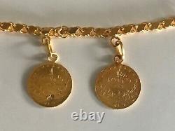 Gold Coin bracelet 8 length 7 24k goldcoins with 22 k chain 20.4 grams
