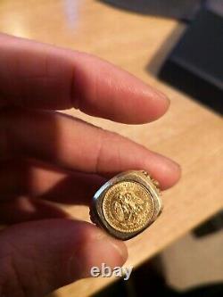 Gold Mexican 2 Peso Coin Ring mounted in 9ct Gold, 8.55 grams, Size Q 1/2