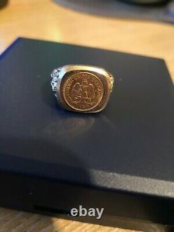 Gold Mexican 2 Peso Coin Ring mounted in 9ct Gold, 8.55 grams, Size Q 1/2