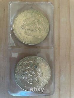 Gold Uncirculated 1947 Mexico 50 Pesos Two Coins 37.5 Grams Oro Puro Each