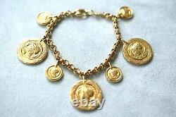 Gorgeous! Vintage 14K Gold ITALY 20 Gram Roman Coin Charm Lobster Clasp Bracelet